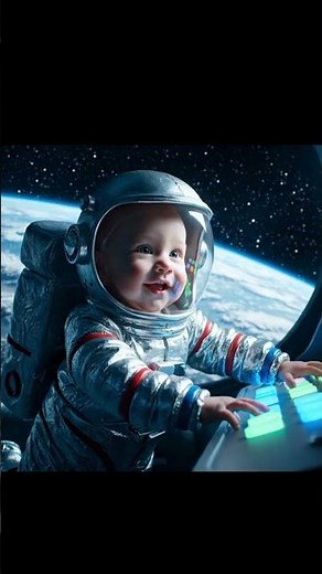 Adorable Baby Astronaut Floating in Space 1 Year Old in Spacesuit