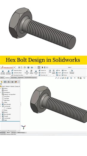 Hex Bolt Design in Solidworks #engineering #solidworks #cadcam