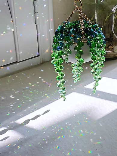 Shimmery Glass Plant Suncatcher — Handmade Beaded Decor