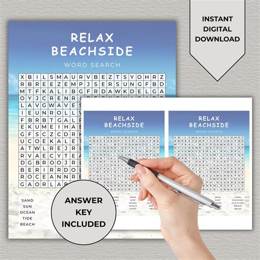 Beach Word Search Games | Printable Summer Activity | Relax Beachside Puzzle for All Ages | Instant Download PDF - Etsy Canada