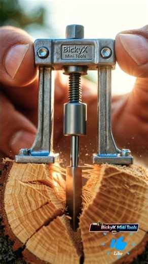 Mini Log Splitter Crushing Wood 🔥 Insane Power Test #Shorts #MiniTools #WoodSplitting