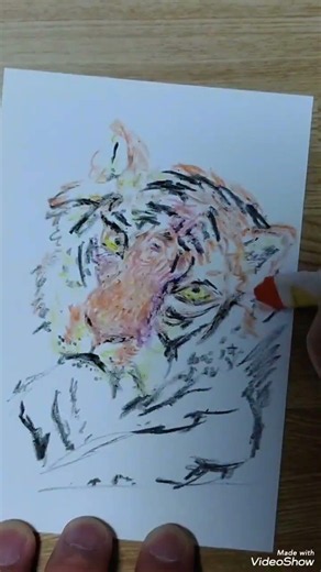 【虎(トラ)】クレヨン画。描き方。リアルアート。