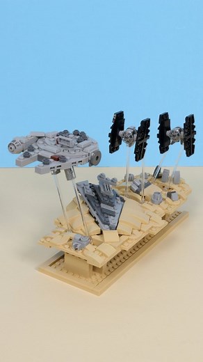 JK Brickworks - Jason Allemann on Instagram: "A variation of my Pursuit of Flight model depicting the escape from Jakku from The Force Awakens. I’ve been wanting to build this ever since finishing my Trench Run Pursuit model 7 years ago, and the release of the 30708 Millennium Falcon GWP finally gave me the push to do it. It also features modified versions of the old 3219 MINI TIE Fighter and 911842 Star Destroyer. We also need to figure out a way to get the Classic Space Babies into the Star Wa