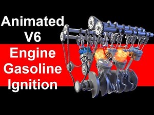 Animated V6 Engine with Gasoline Ignition - 3D Animation