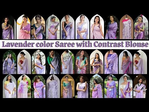 Lavender Colour Saree with Contrast Blouse || Lavender(Light Purple) Color Combination Saree