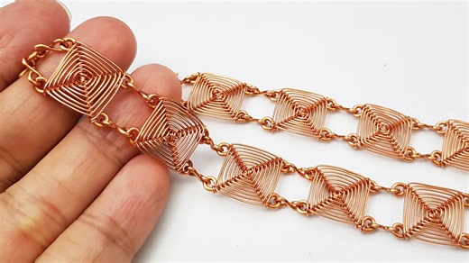Square chain bracelet inspired God's eye craft - Handmade jewelry from copper wire 495