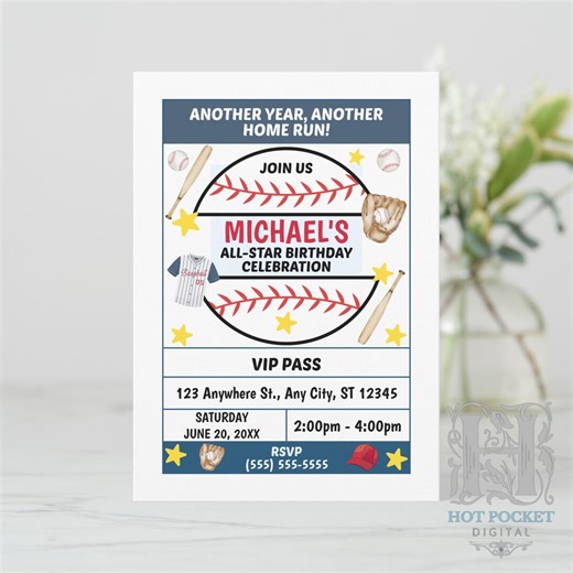 Baseball Birthday Invitation Template, Editable Baseball Party Invite, Printable Boy Birthday Invite, Digital Download - Etsy
