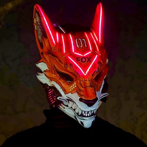 Cyberpunk Kitsune Mask: With RGB LED and Fans, Tech Cosplay Mask - Etsy