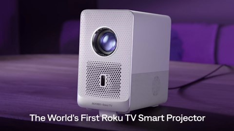 Aurzen Roku TV Smart Projector with Wifi and Bluetooth, D1R Cube Roku Streaming Experience Built-in, Sealed Optical Engine, 1080P FHD, Dolby Audio, Portable Mini Projector for Home/Outdoor Movies