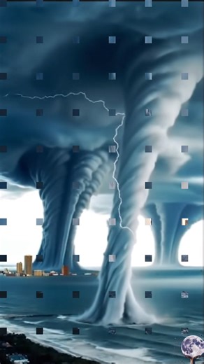 Massive waterspouts twisting over the ocean — nature’s colossal whirlwinds in motion. 🌪️🌊 An awe-inspiring reminder of the sheer power and mystery held within the storm. | AstroNature