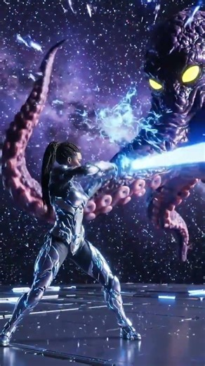 A girl fithing with the monster 👾