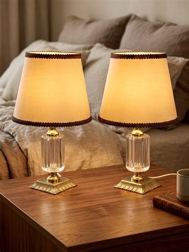 Vintage Crystal Table Lamps Set of 2, Brass Base Bedside Lamps, Romantic French Style Lighting, Small Nightstand Lamp Pair - Etsy