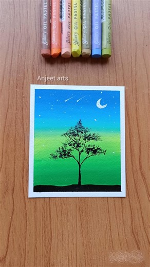 Easy Moonlight Scenery Drawing | Oil Pastel For Beginners #shorts