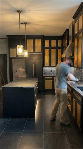 Kitchen Covered in HAMMERED BRASS! 🔥😱 Black Slate Luxury Transformation #interiordesign #building