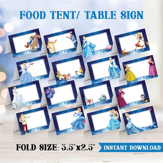 Digital Princesses Food Tent, Cinderella Labels Table Sign Name Card - Instant Download - Etsy