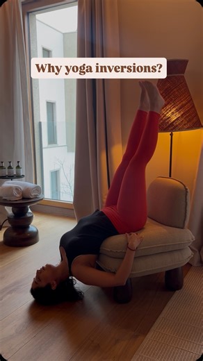 Nayomi Davar on Instagram: "🧠All day long, our nervous system is in go-mode — overstimulated, overwhelmed, constantly processing. Gravity keeps blood flowing from the head down toward the feet. 🪑When you invert the body, even gently with chair support, you reverse that flow. 🩸Fresh, oxygen-rich blood moves from the legs toward the heart and brain — calming the nervous system, reducing mental fatigue, and creating an instant sense of grounding. Just a few minutes upside down can feel like a co