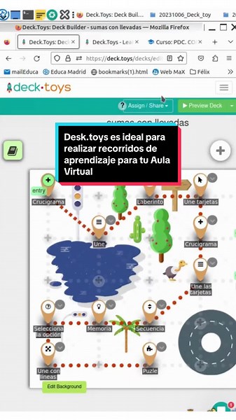 Conoces @Deck.Toys ? Es ideal para crear un recorrido con actividades interactivas muy atractivas y contenido de un modo secuenciado. Te permite llevarlo a tu #aulavirtual copiando el código. Es una pasada! #moodle #educamadrid #educacion #primaria #teacher #mrcdd #compdigedu #maestra #colegio