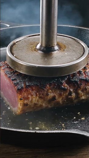 Perfectly seared Ahi tuna in cast iron #cooking #trending