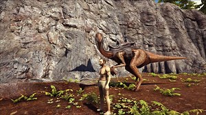 This shows the current highest possible movement speed a player can reach on official servers without using Tek. We see a tamed gallimimus in the background for comparison.