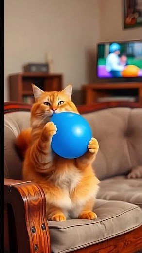 Cat blowing up a balloon | Funny cat videos popping balloons #cutecat #catlover #balloon #catshorts
