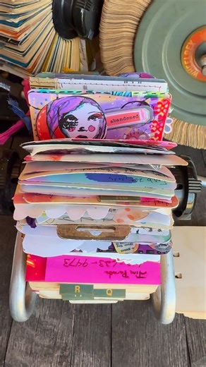 Beth Purnell | Art Journaling & Rolodex Card Art | A recap of my recent creations added to the vintage Rolodex, and said Rolodex is doing what it does best, rolling around. The sound is so... | Instagram