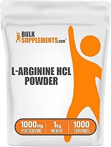 BulkSupplements.com L-Arginine HCl Powder - Nitric Oxide Supplement, Arginine Powder - Unflavored & Gluten Free, 5g per Serving, 1kg (2.2 lbs) (Pack of 1)