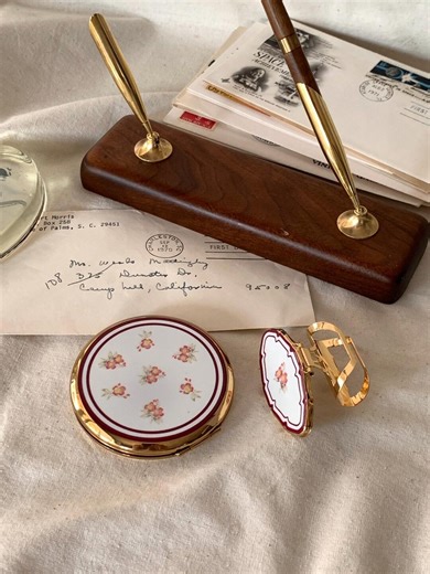 Vintage Stratton Powder Compact & Lipstick Holder: Floral Petit Point, Gold Tone - Etsy