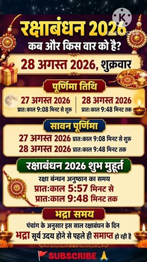 रक्षाबंधन 2026 कब है? राखी बांधने का शुभ मुहूर्त | पूर्णिमा तिथि | भद्रा समय | Raksha Bandhan 2026