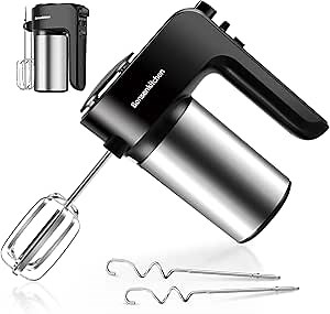 Hand Mixers Electric, 6-Speed Kitchen Handheld Mixer, Hand Beaters with 2 Stainless Steel Dough Hooks and Egg beaters, Storage Base, Eject Button, Hand held Egg Beater Mixing for Dough, Egg, Cake