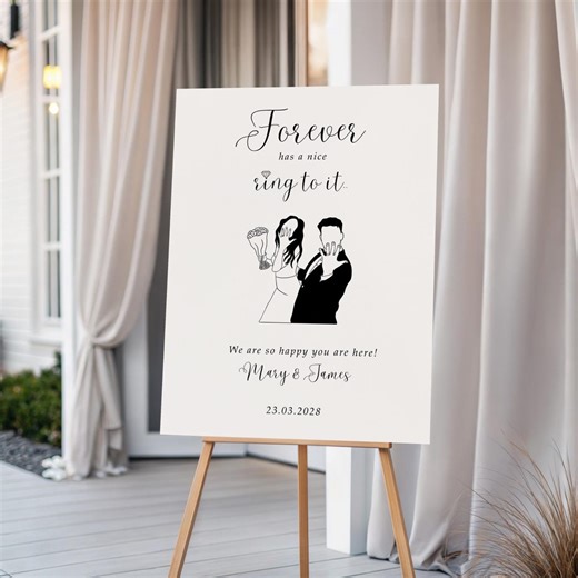 Engagement Party Welcome Sign Template, Illustrated Black White Wedding Countdown Signage, Printable Engagement Decor - Etsy