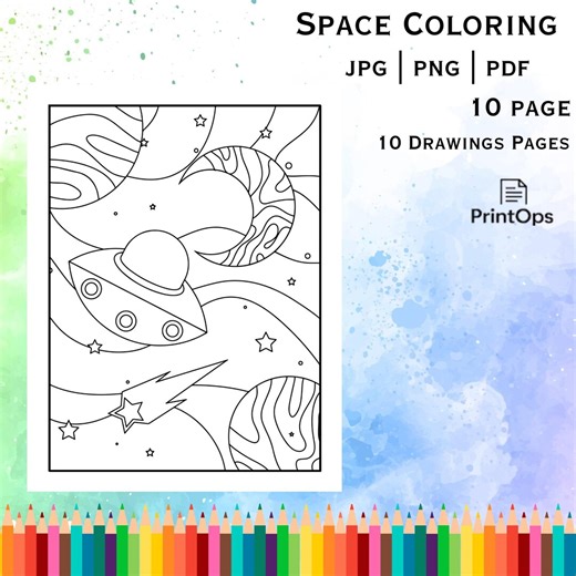 Space Coloring Book | Rocket, Planets, Astronauts (PDF, PNG, JPG Instant Download) - Etsy