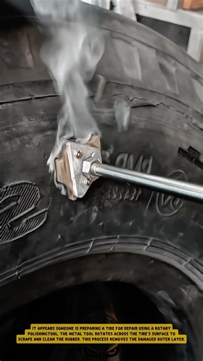 Preparing a Tire Surface using a Rotary Tire Buffing Tool - Good Tools and Machinery in Daily Work