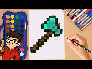 How to Draw Minecraft Diamond Axe | Step by step Drawing | Minecraft