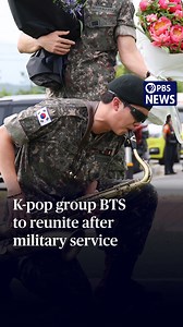K-pop supergroup BTS says it plans to reunite some time this year after two more of its members completed their mandatory military service on Tuesday. With a blast of saxophone and a bouquet of flowers, band members RM and V, as they're known, addressed the press and their adoring fans. In South Korea, all able-bodied men between 18 and 28 years old must perform military service. BTS stopped performing as a group in 2022 and fans are eagerly awaiting their return. | PBS NewsHour