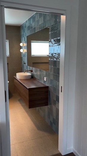 3K views · 12 reactions | Experience the mesmerising blue of our Zellige Aqua tile in @riseandbuildco stunning bathroom transformation. ✨ Recreate this look with: Feature wall - Zellige Aqua Floors - Castello Griffin | National Tiles | Facebook