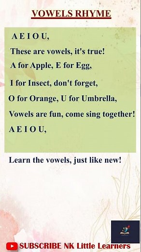 A E I O U Rhyme for Kids | Learn English Vowels with a Song | Vowel Rhyme