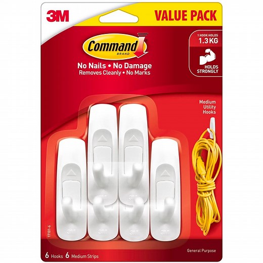 Command Medium White Adhesive Wall Hooks Value Pack - 6 Pack