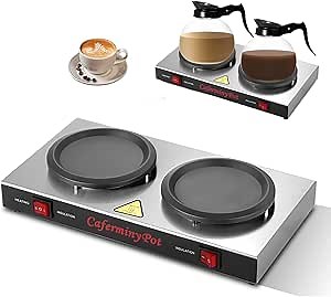 Electric Coffee Warmer, Double Hot Plate Coffee Pot Warmer, Portable Standard Glass Decanter Warmer, Electric Beverage Warmer for Cafe Break Room (US Plug 110V)
