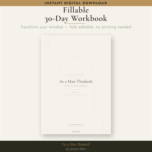 Fillable PDF Workbook | as a Man Thinketh 30-day Challenge | Editable Thought Mastery Journal - Etsy