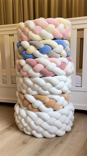 Nursery Decor | Kids Decor on Instagram: "Braided crib bumper will protect the little heads and feet from bumping into crib rails once they’re mobile. And for toddler beds once they’re transfering from crib to give extra safety from rolling out. Length - 3 meters"