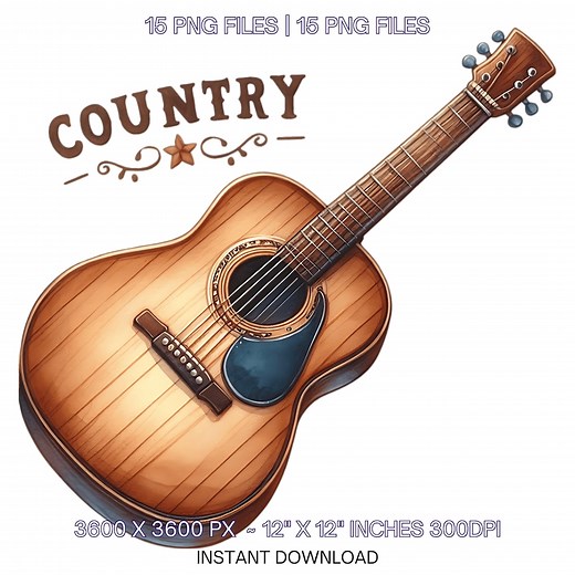 Country Guitar Clip Art: Music PNG Clipart for Scrapbooking (digital Download) - Etsy