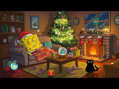 SpongeBob's Cozy Christmas Lofi 🎄 Relax, Sleep & Study by the Winter Fireplace