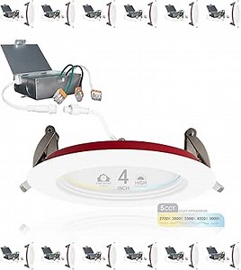 NUWATT 12 Pack 4 Inch 2 Hour FIRE Rated Baffle LED Recessed Lighting, 27K/30K/35K/40K/50K 5CT Selectable, Dimmable, 900LM, IC Rated, 4in Anti-Glare Wafer Lights, Wet Rated Downlight, No Tenmat Needed