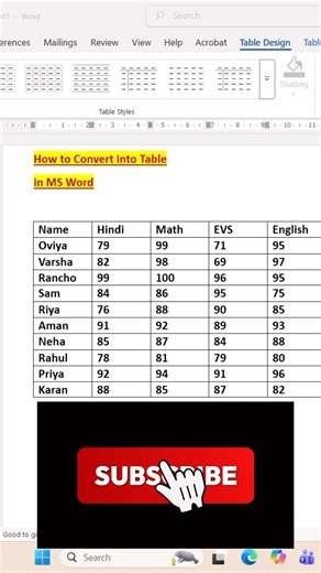 How to convert text into Table in MS-Word #computerknowledge #msword #microsoftword #shorts #ict
