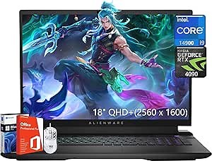 Dell Alienware M18 R2 Gaming Laptop, 18" QHD+(2560 x 1600) 165Hz, Intel 24-Core i9 14900HX, GeForce RTX 4090, 64 GB DDR5, 4 TB SSD, FHD IR Camera, Backlit Keyboard, Win11 Pro & Office Lifetime License