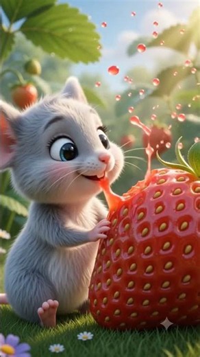 🐭 A Tiny Mouse Found a GIANT Strawberry! 🍓 #3danimation #cartoon #reels #pixarstyle
