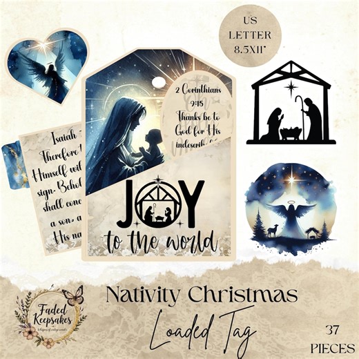 Nativity Christmas Loaded Tag Set: Bible Verse Ephemera & Printable Craft Kit (JPG, 300dpi) - Etsy