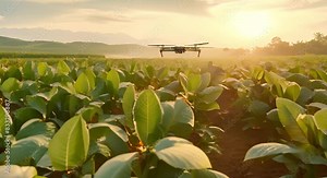A drone agronomist monitors tobacco leaf health for robotic agriculture advancements. Concept Drone Technology, Agriculture Innovations, Robotic Farming, Crop Monitoring, Tobacco Industry