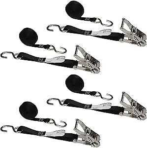 US Cargo Control Stainless Steel Ratchet Straps with S-Hooks 1" X 10' (4-Pack), 765 LBS Break Strength, Marine Tie Down Straps for Boats, ATVs, Trees, Camping, Snow, Saltwater Applications