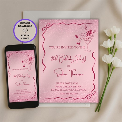 30th Birthday Invitation - Birthday Party Card Template | Editable Canva Invite | Printable & Digital | Instant Download - Etsy